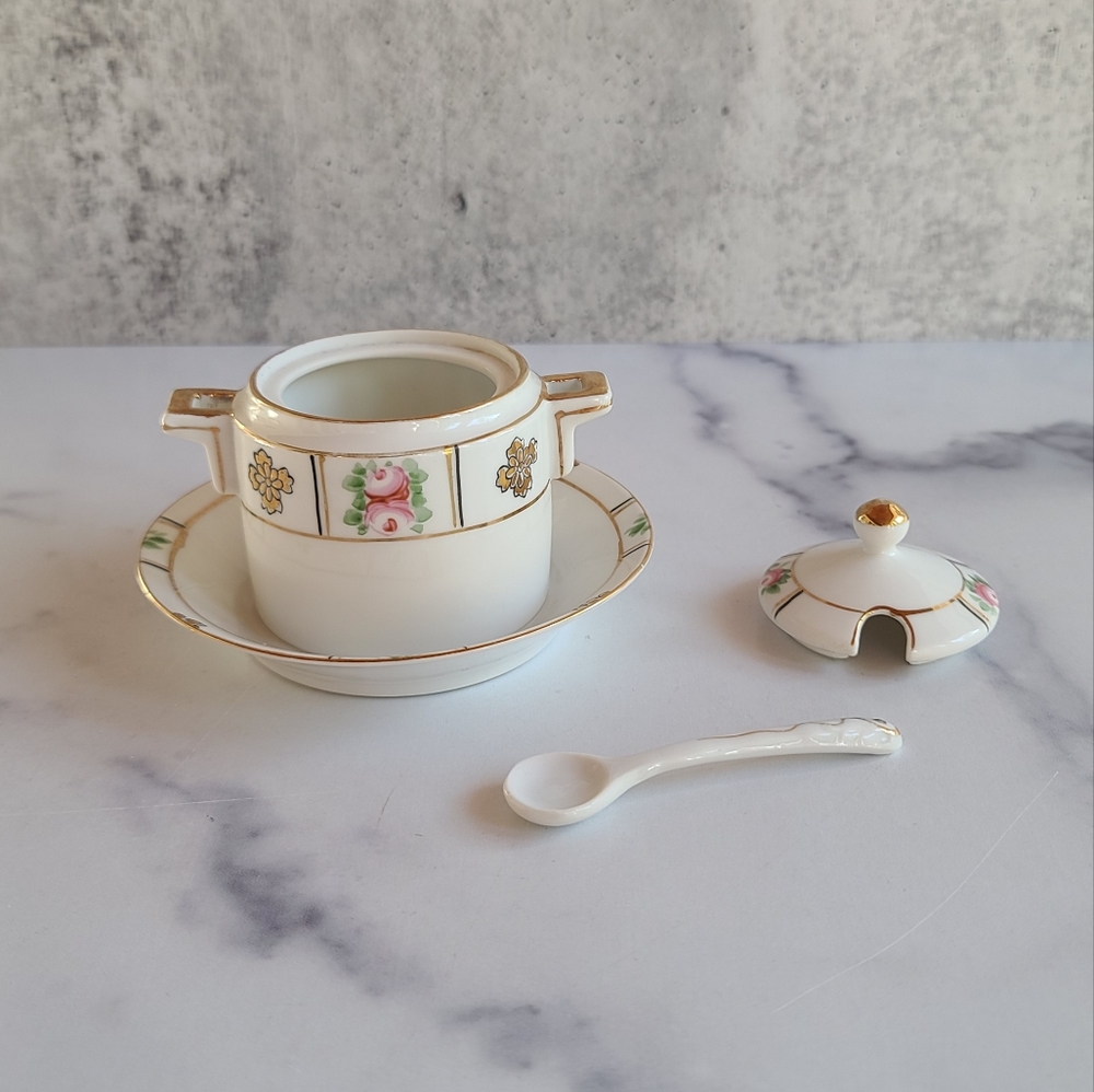 Hand Painted Nippon Sugar Bowl w/Spoon